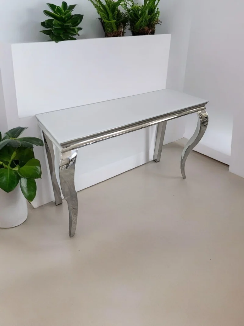 Console Baroque rectangulaire blanc pieds argent 120cm