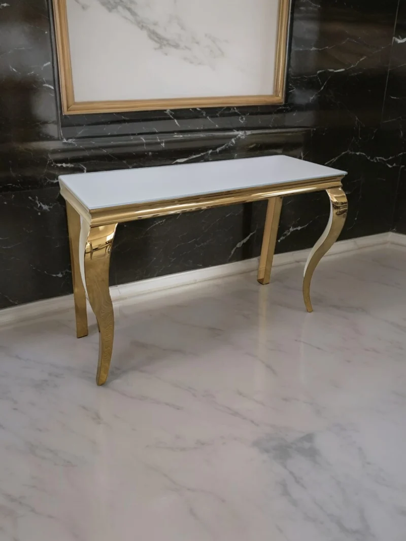 Console Baroque rectangulaire blanc pieds doré 120cm