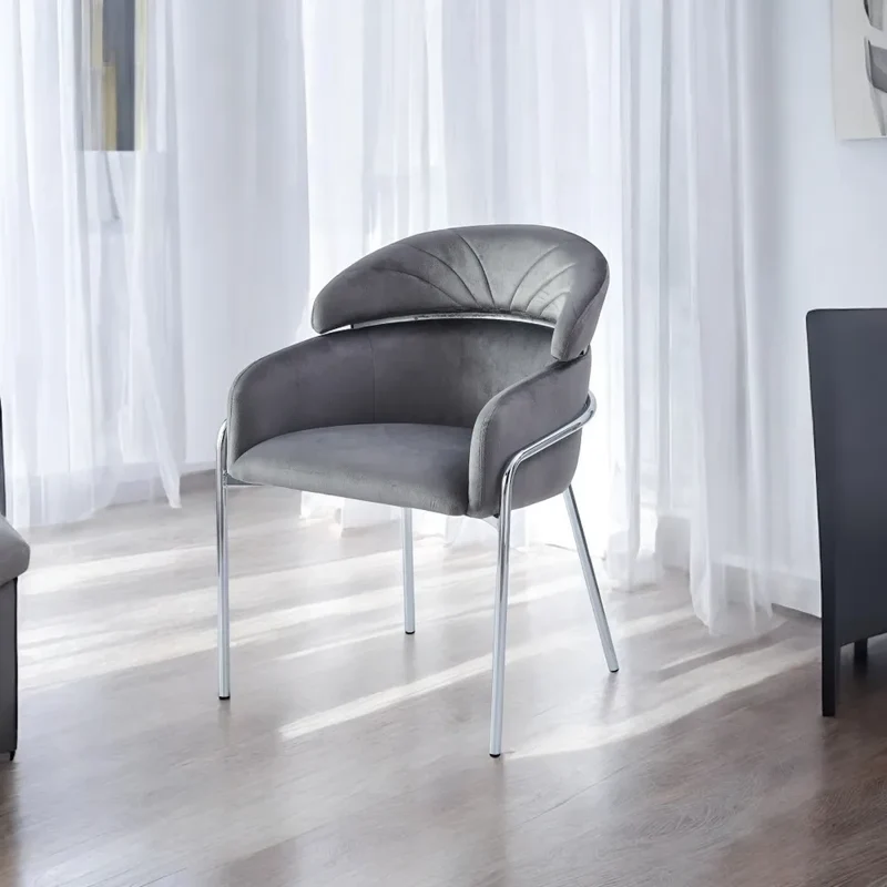 Chaise Emily velours gris pied chrome