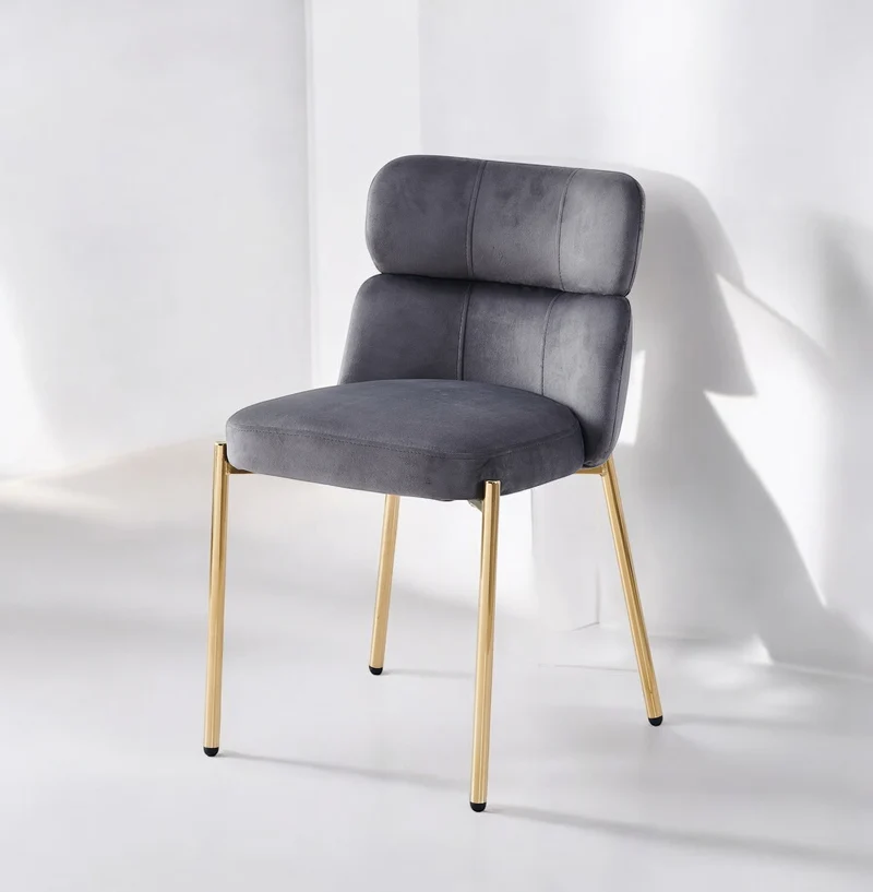 Chaise Stephany velours gris pied doré
