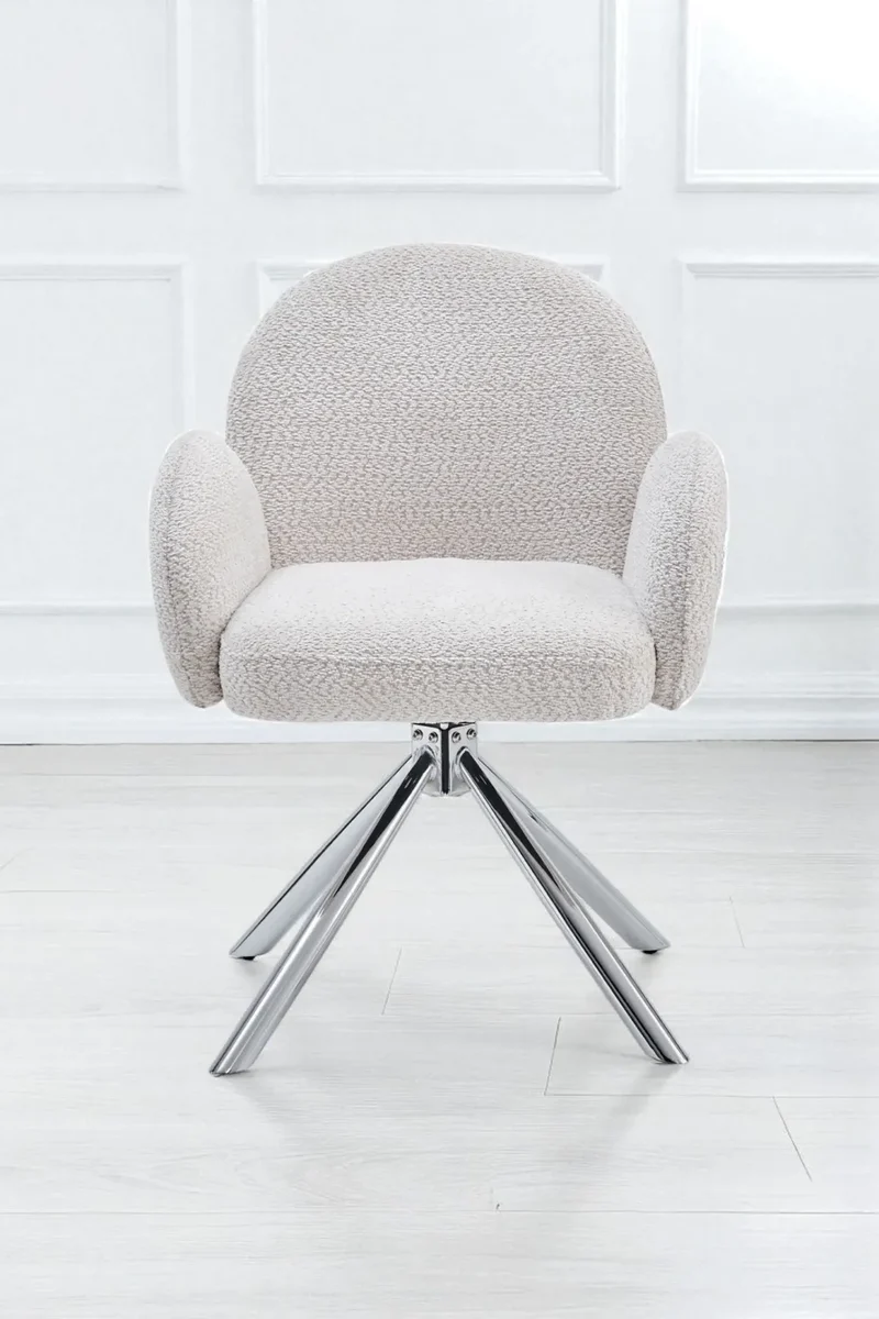 Chaise Nola tissu écru bouclé pied noir