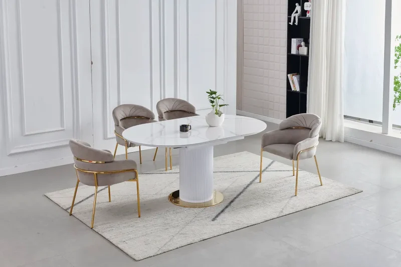 Table à manger à rallonge Sofia pied doré 125-165cm