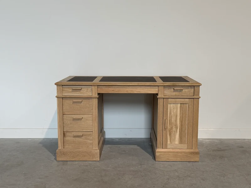 Vintage bureau, klassiek bureau, eikenhout, bruin leer, 708