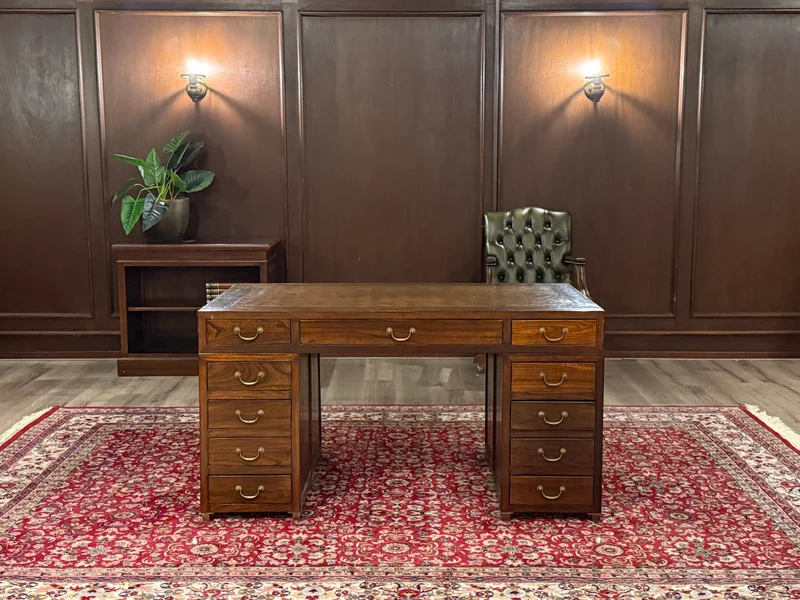 Vintage bureau, klassiek Engels bureau, partnerdesk, mahoniehout, 689