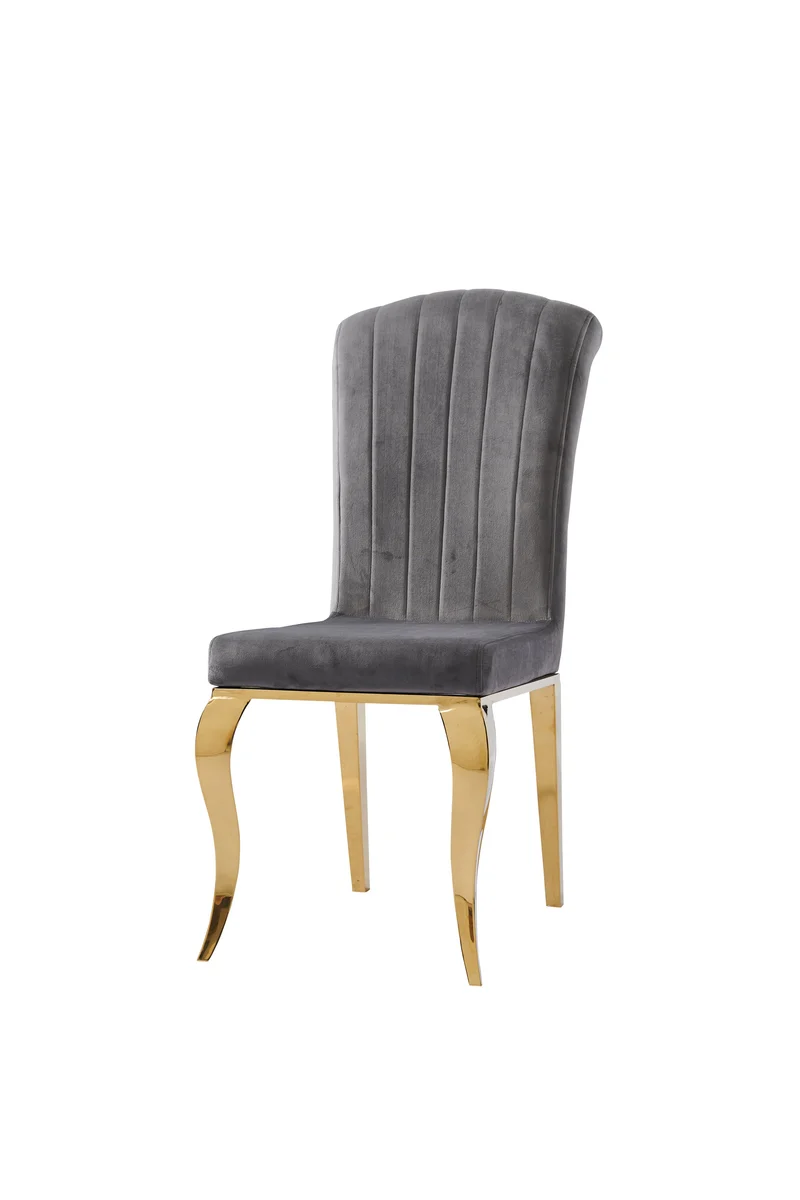Chaise Nino velours gris pied doré