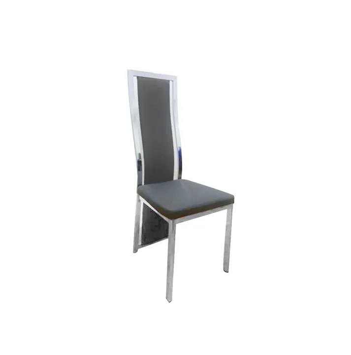 Chaise contour métal similicuir gris pied chrome