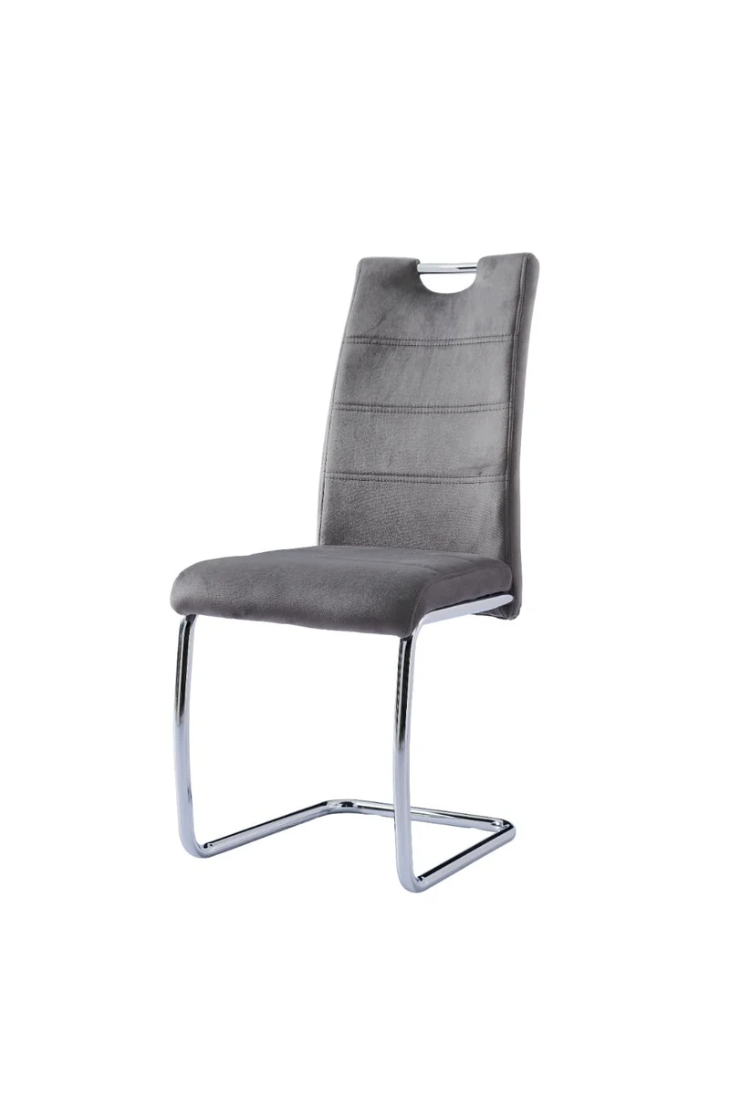 Chaise poignée velours gris pied chrome