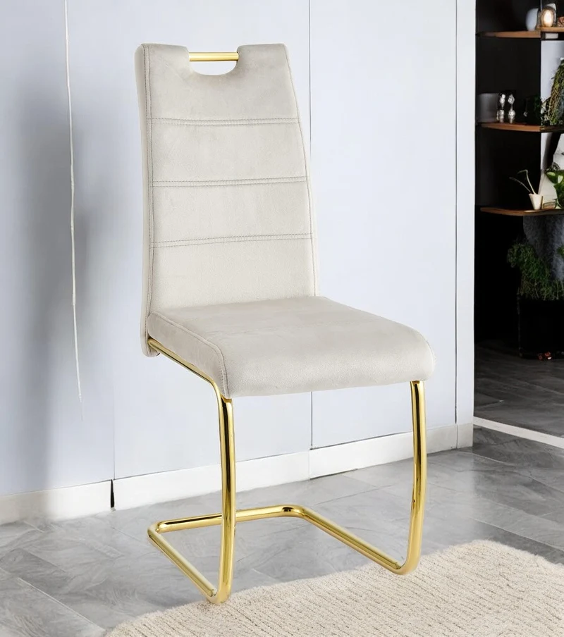 Chaise poignée velours taupe pied doré