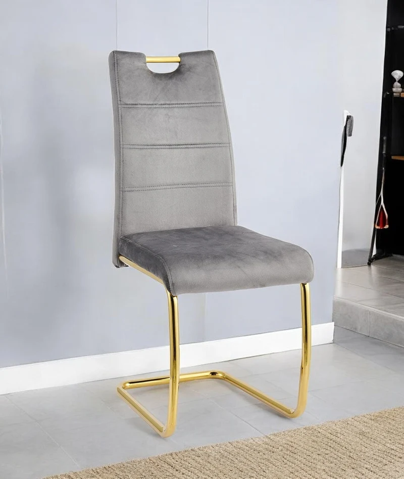 Chaise poignée velours gris pied doré