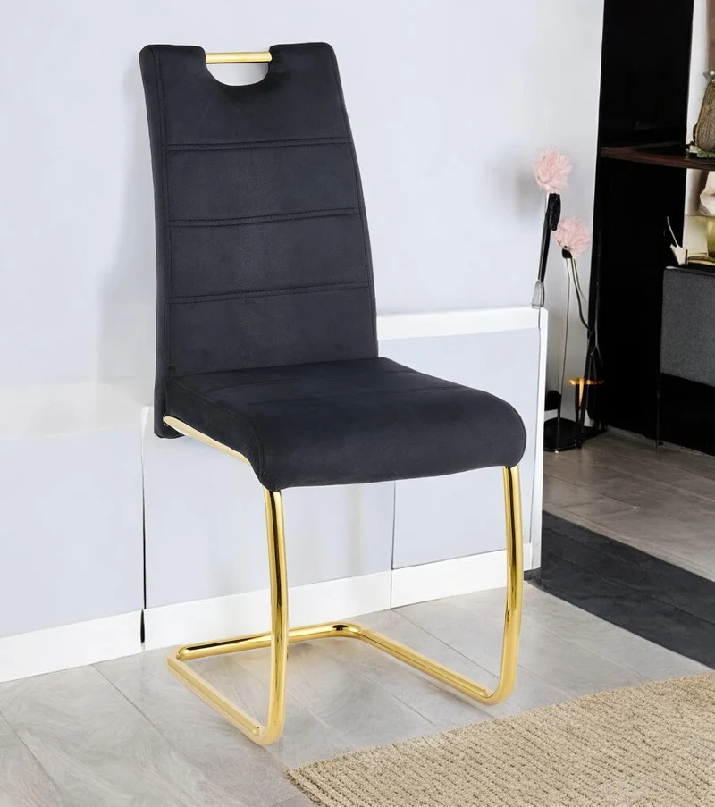 Chaise poignée velours noir pied doré