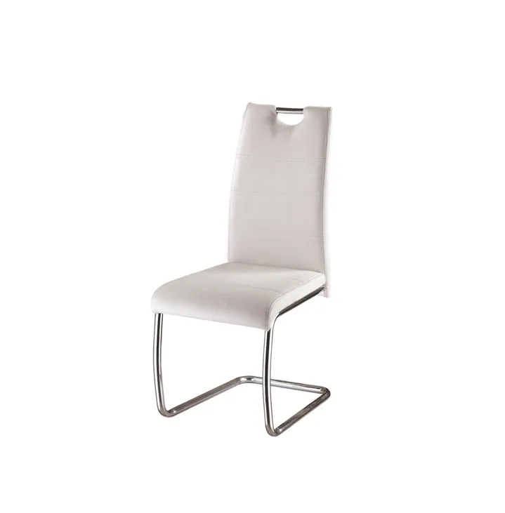 Chaise poignée similicuir blanc pied chrome