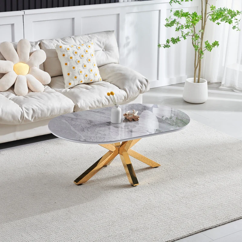 Table basse Ophélia céramique pied doré 120cm