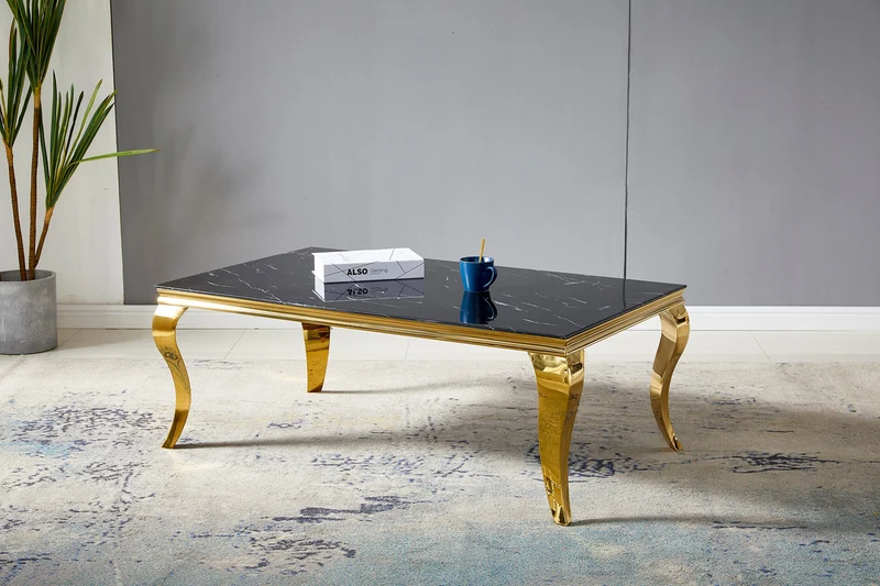 Table basse Baroque pied doré 120cm