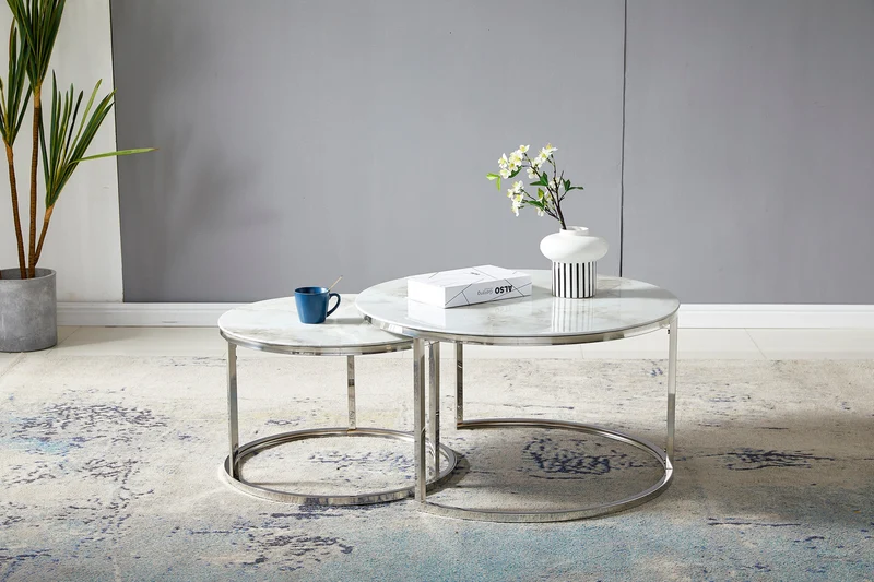 Table basse Gigogne duo pied chrome 60-80cm