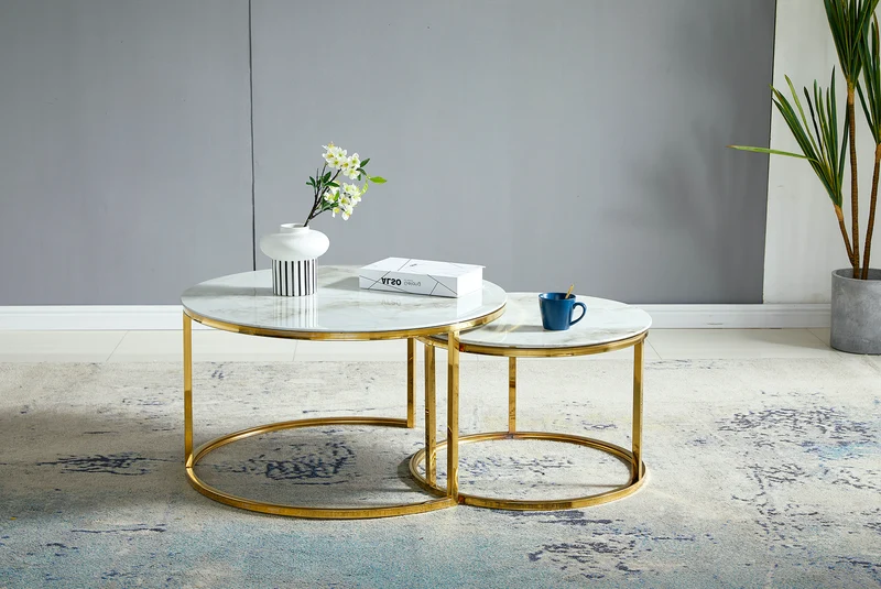 Table basse Gigogne duo pied doré 60-80cm
