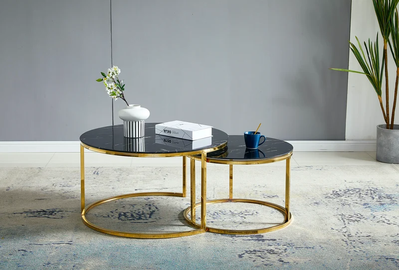 Table basse Gigogne duo pied doré 60-80cm