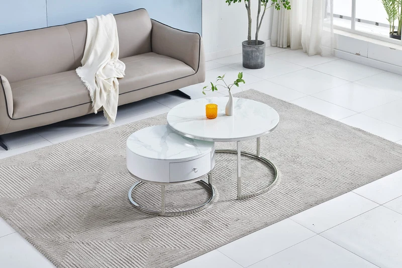Table basse Gigogne duo tiroir pied chrome 60-80cm