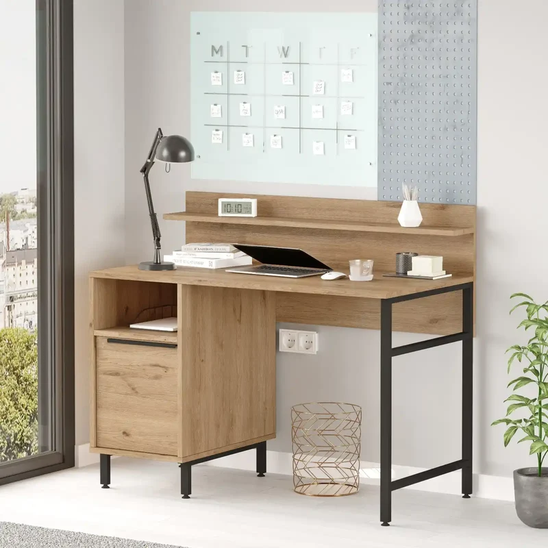 Bureau Cédric en bois clair et acier noir – Design industriel et fonctionnel