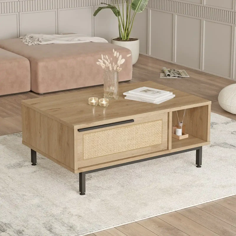 Table basse CALYPSO 90x60 bois naturel style rotin