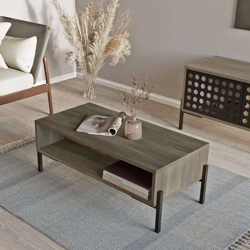 Table basse ELARA bois et acier noir design industriel