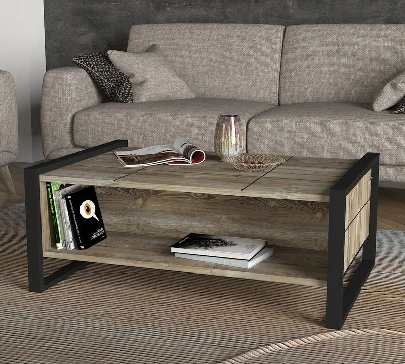 Table basse en bois et acier STURDIQUE 95x65cm