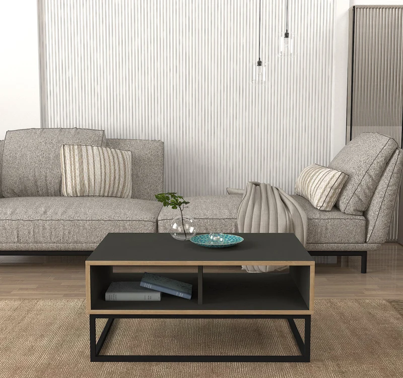 Table basse GRAPHITE 90x60 cm anthracite et acier noir