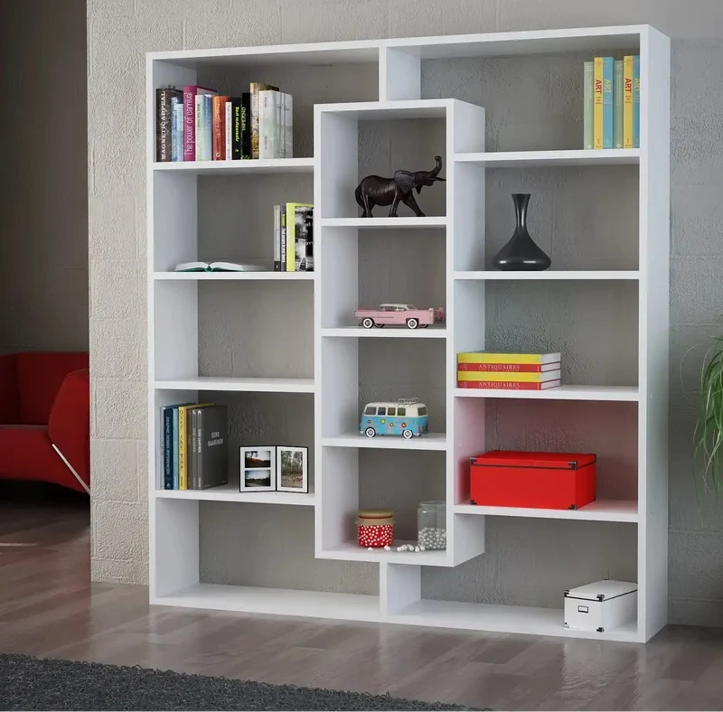 BIBLIELEGANCE - Bibliothèque Moderne Blanc - 125x135 cm - Grande Capacité de Rangement