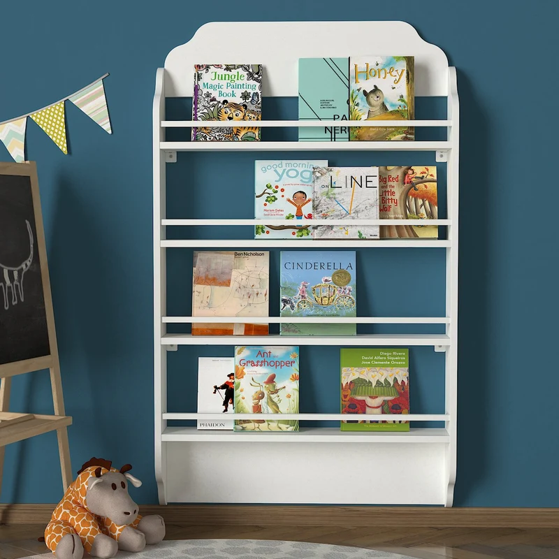 Bibliothèque Montessori enfant blanche – rangement livres accessible
