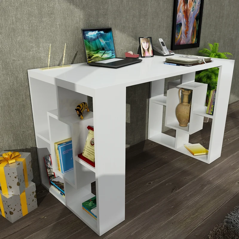 Bureau blanc 120x60 avec rangement design moderne VALENCIA