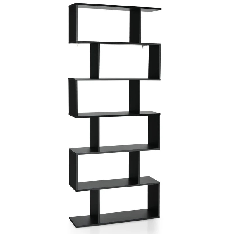 Costway - Étagère bibliothèque 6 niveaux, étagère de rangement en forme de S, 80 × 23 × 191 cm, noire