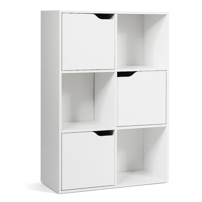Costway - Etagere Salon, Etagere de Rangement, Étagère Bibliothèque, Casier avec 6 Compartiments 3 Ouverts et 3 avec Portes, Capacité 30 kg, Blanc