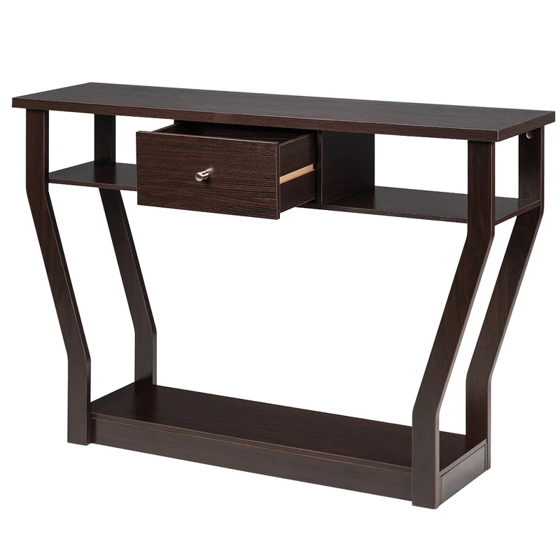 Costway - Console d'entrée, Console Meuble, Table Console, Petite Console Entrée, en MDF avec un Tiroir et 3 Compartiments pour Rangement, Brun