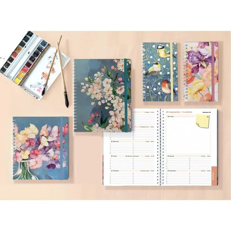 Agenda 2027 EXACOMPTA Lady 20S - 15 x 21 cm - 1 semaine + notes - Orientation horizontale - Sophie Adde fleurs