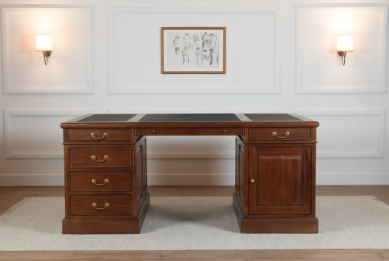Regent 180x120 Amber, partnerdesk, klassiek Engels bureau, massief mahoniehout