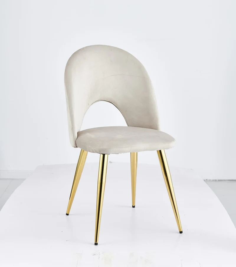Chaise Amélia velours taupe pied doré