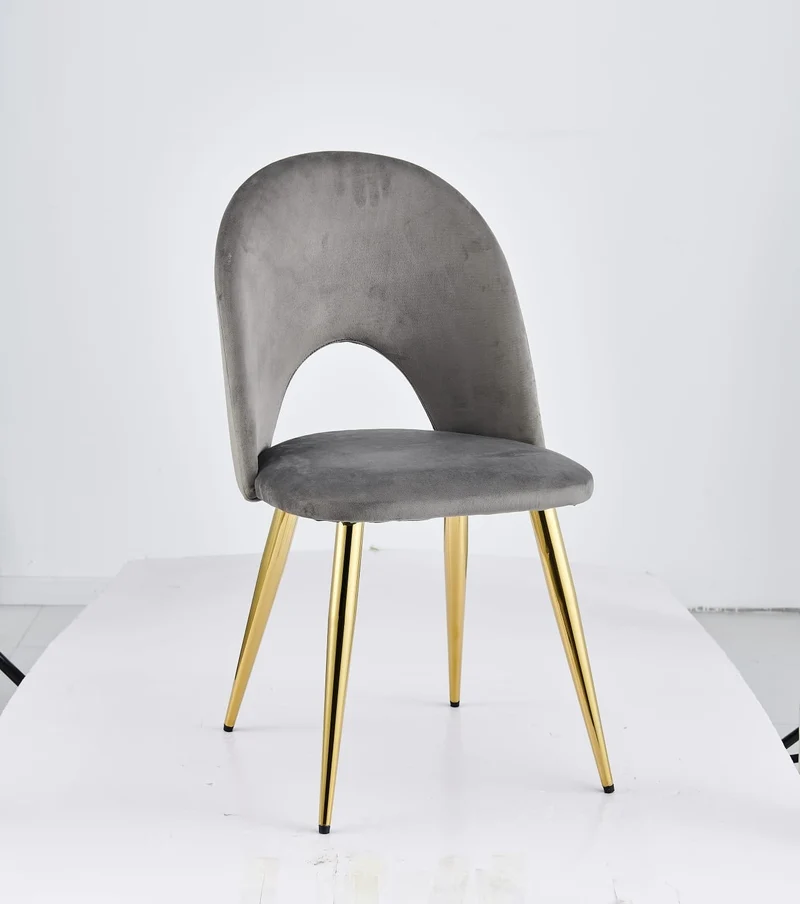 Chaise Amélia velours gris pied doré