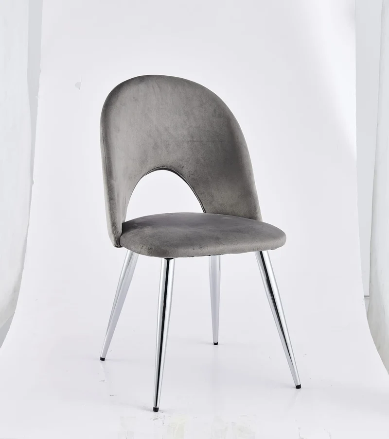 Chaise Amélia velours gris pied chrome
