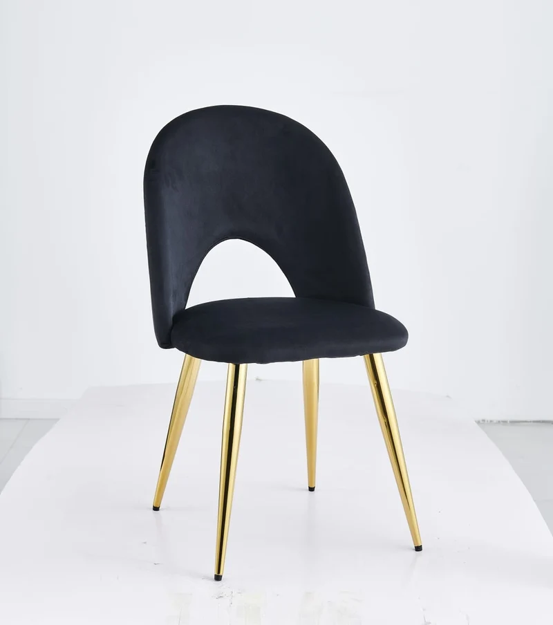 Chaise Amélia velours noir pied doré