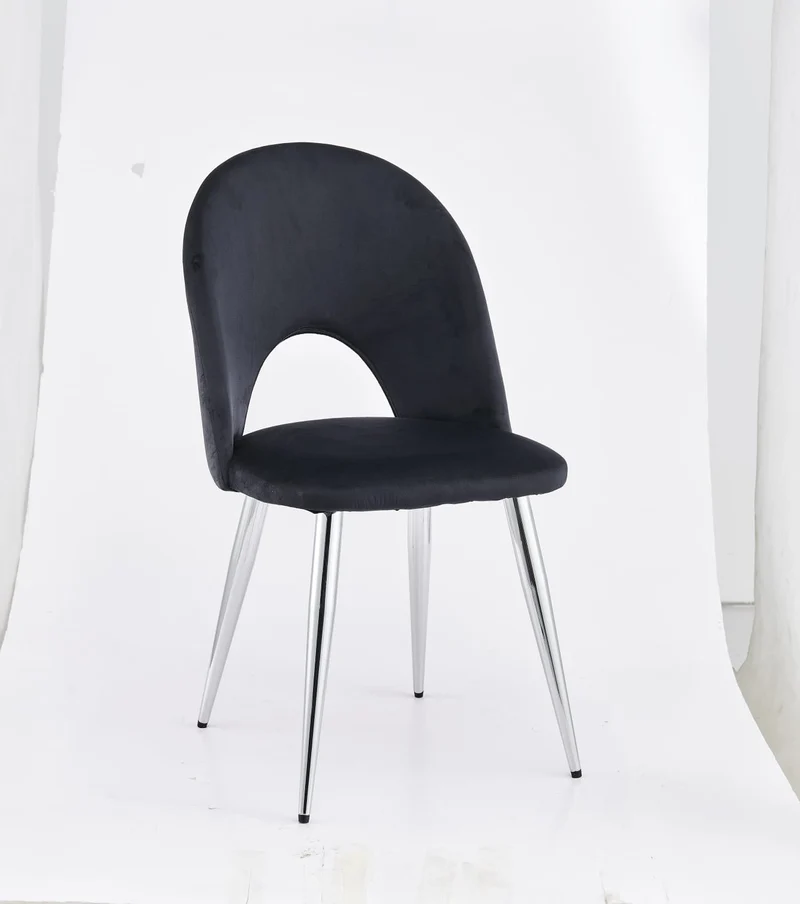 Chaise Amélia velours noir pied chrome