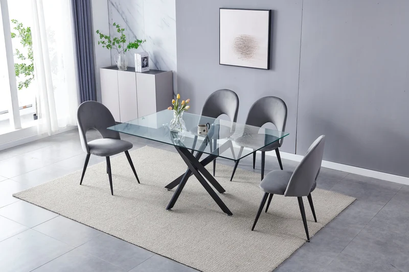 Table à manger Olivia transparent pied noir 150cm