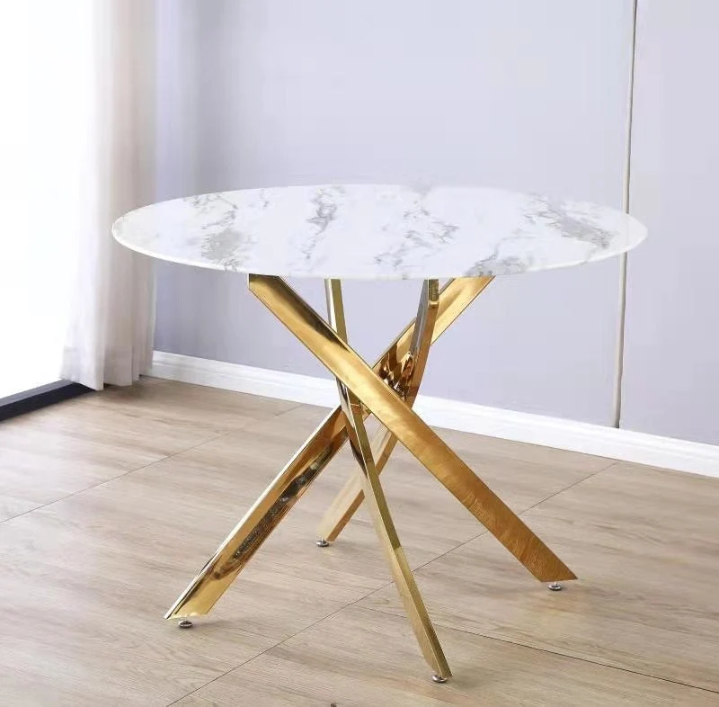 Table à manger Olivia ronde transparent pied doré