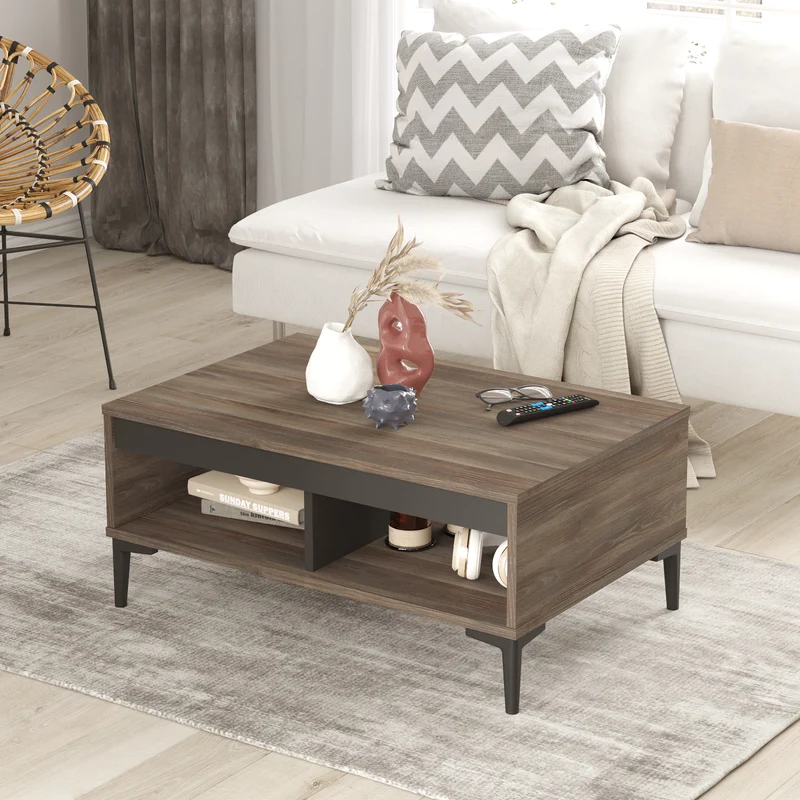 Table basse bois foncé avec rangement ALIZÉ – design moderne 90x60 cm