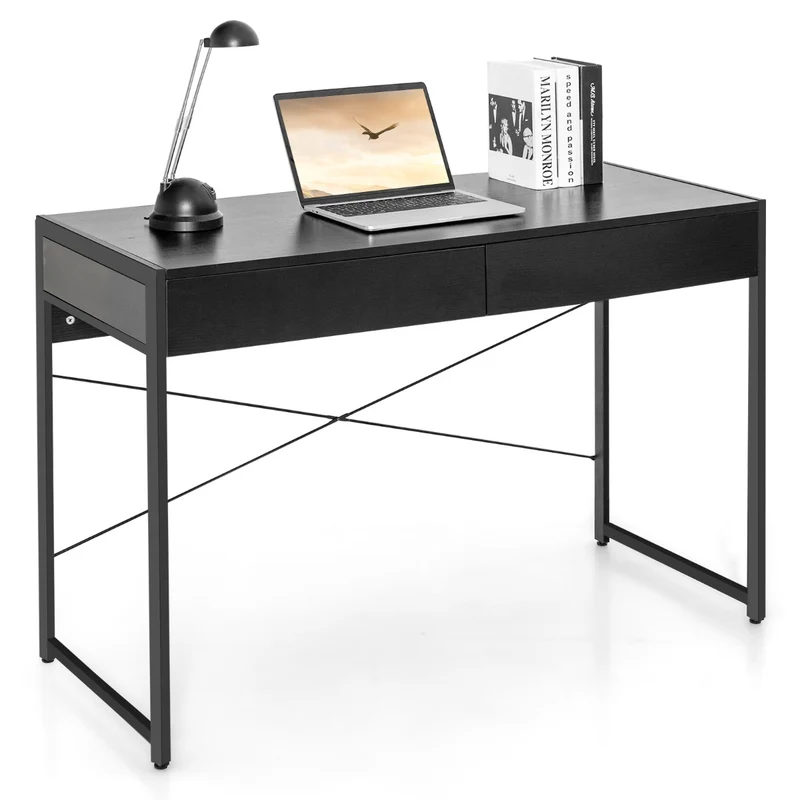 Costway - Bureau Ordinateur, Bureau Informatique, Bureau en Bois, Bureau Moderne, Table de Bureau, Poste de Travail, 112 x 48 x 76 cm, Noir