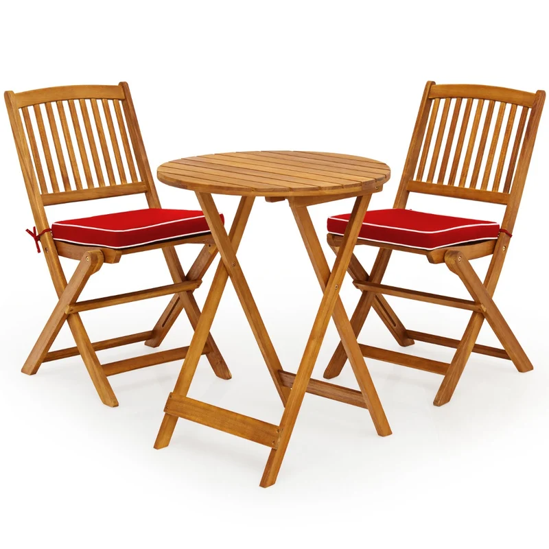 Costway - Ensemble Table et Chaise, Table et Chaise de Jardin, Pliable, 2 Chaises et1 Table Ronde en Bois, Intérieur et Extérieur, Naturel Rouge
