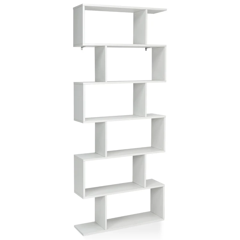 Costway - Étagère Bibliothèque, 6 Niveaux, Etagere de Rangement, Etagere Colonne, Etagere Salon, Forme de S pour Salon Chambre, Blanc