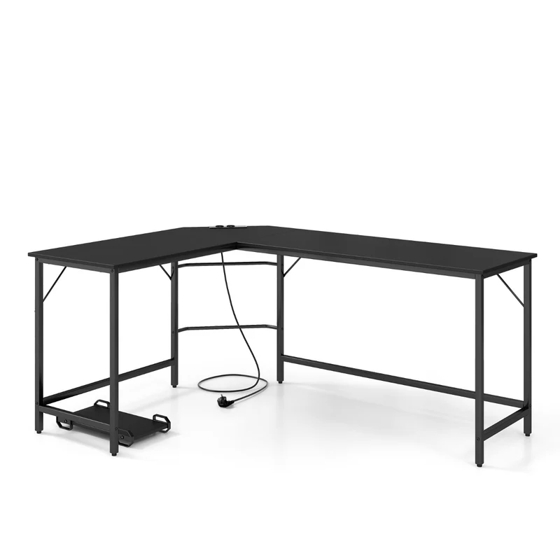 Costway - Table, Bureau d'Angle de 168 cm, Table de Bureau, Bureau en L avec Support UC, Poste de Travail, Bureau d'Etudes, Noir