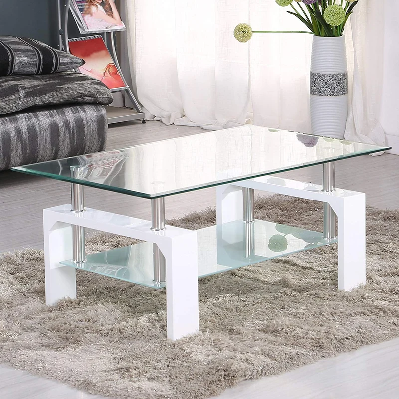 Table basse Gloria transparent pied blanc 110cm
