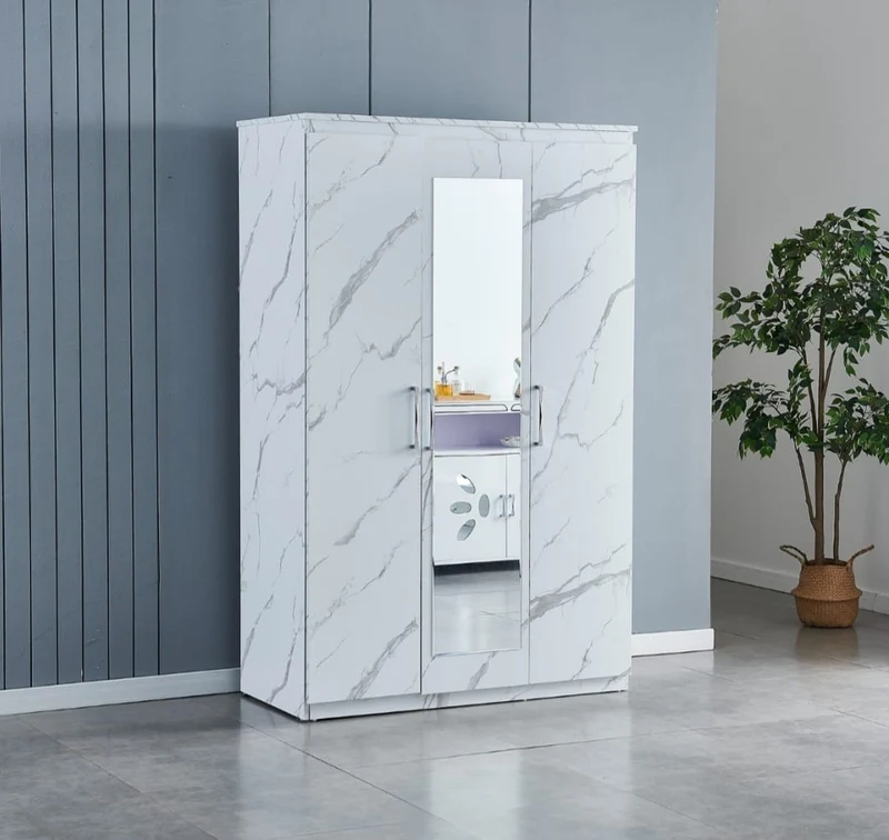 Armoire bois marbre blanc 3 portes
