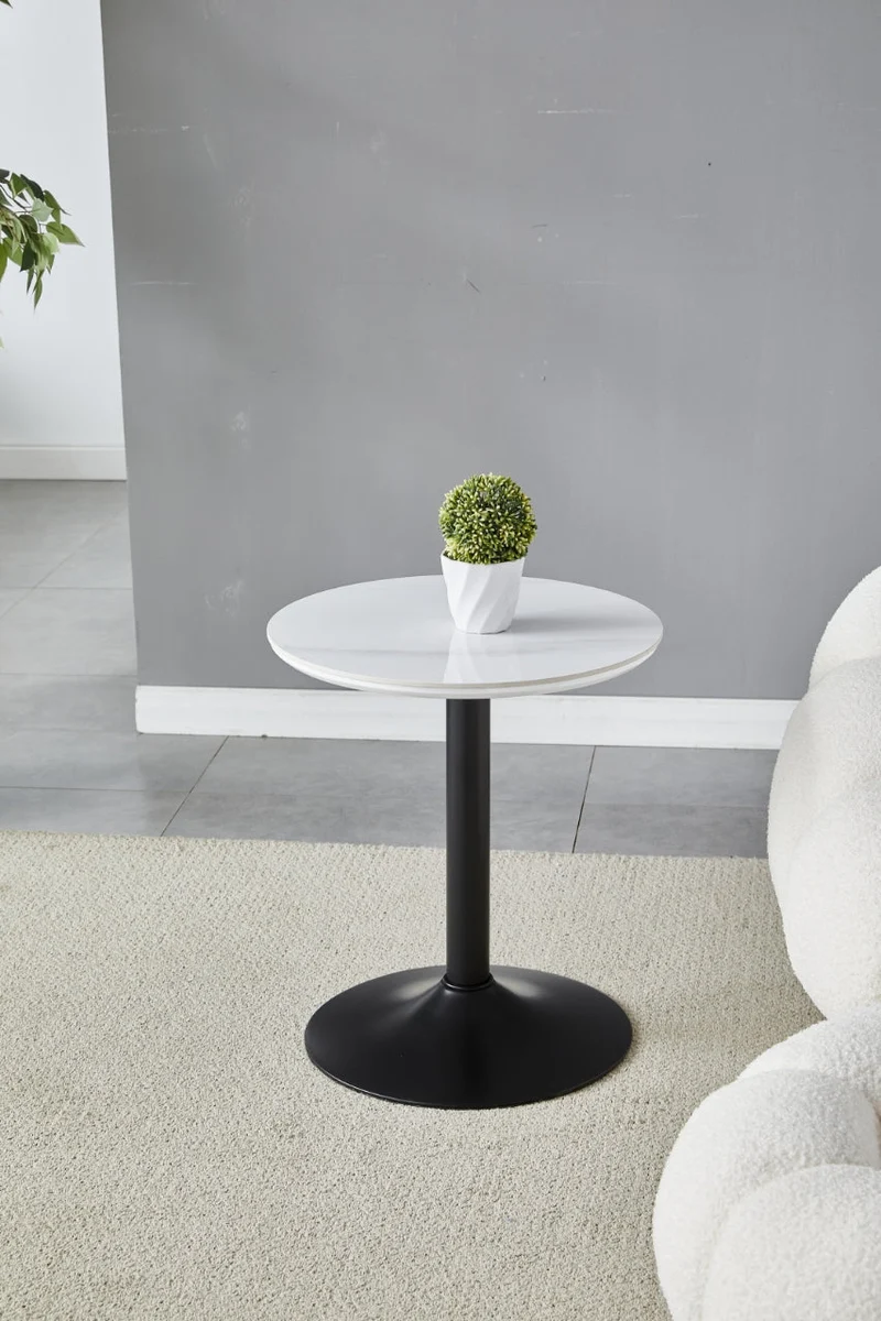 Guéridon Goya rond noir céramique marbre blanc