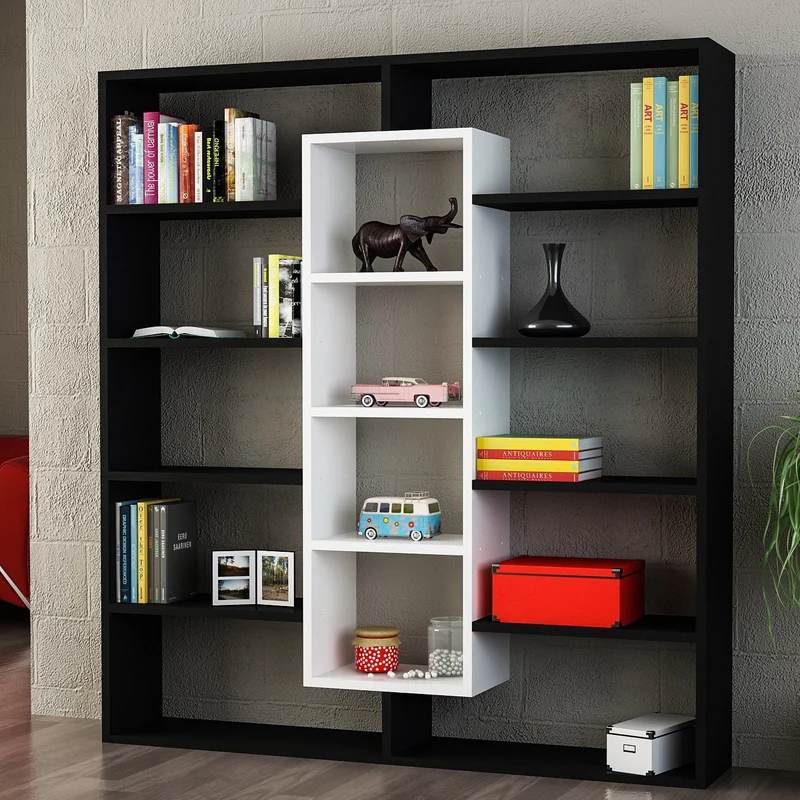 Bibliothèque “BIBLIELEGANCE” Noir & Blanc - 125x135 cm - Bois épais 18 mm